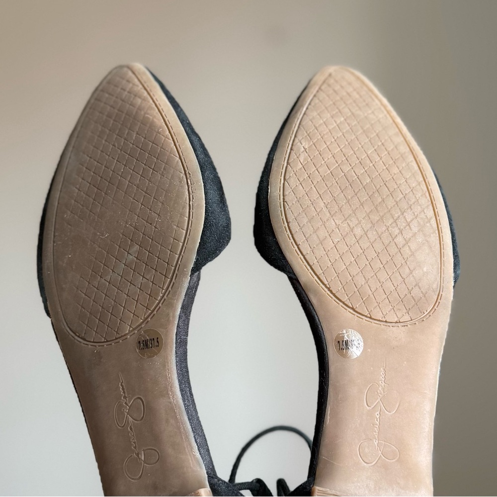 Jessica Simpson Suede Black Lace-Up Flats Size US 7,5 EU 37,5 Ankle Tie - Picture 10 of 14